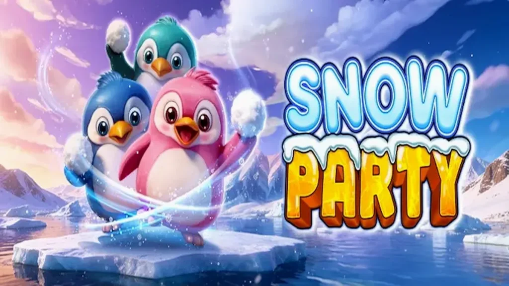 Snow Party slot game interface featuring cute arctic animals