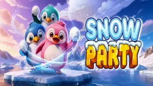 Snow Party slot game interface featuring cute arctic animals